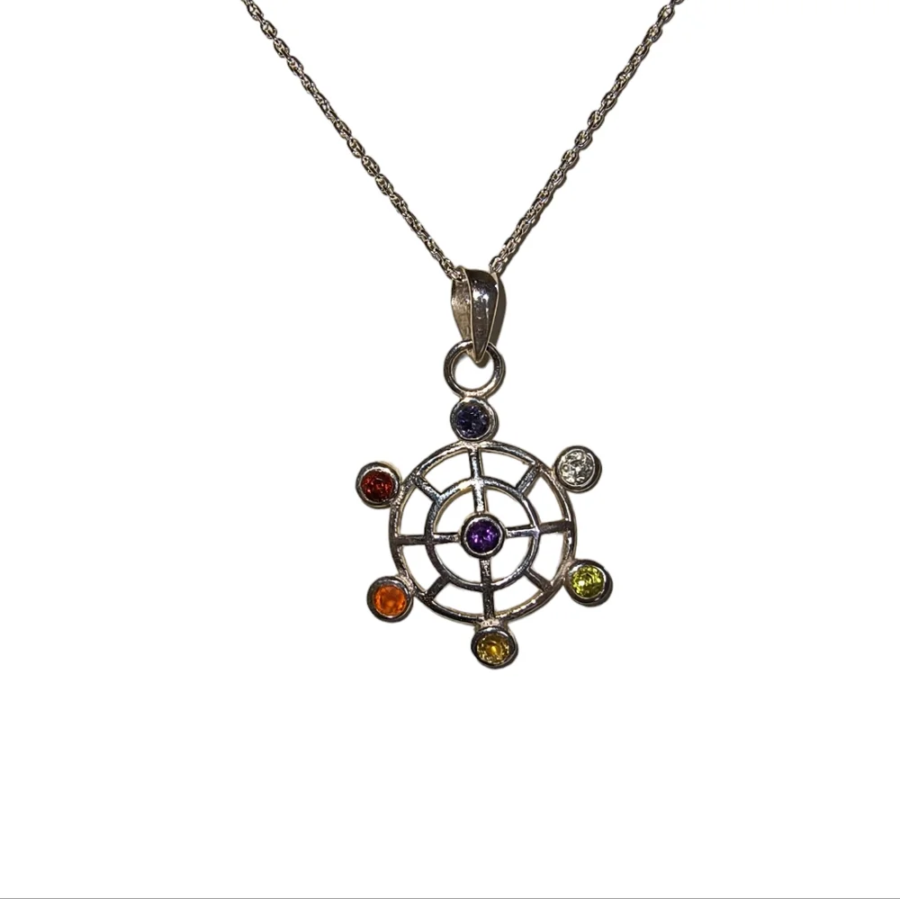Seven Gemstone Meditation Chakra Pendant & Chain in Sterling Silver